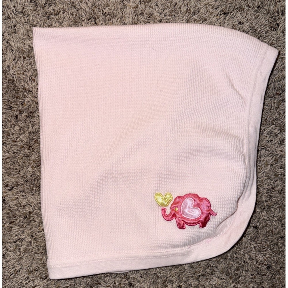 SWIGGLES Baby Blanket Thermal Waffle Weave Pink Elephant Hearts 31"‎ X 31"